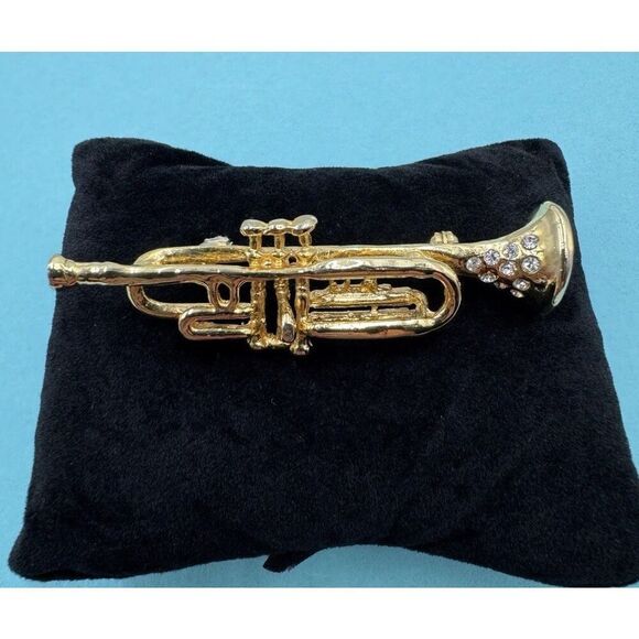 Vintage Gold Tone Music‎ Band Theme Brooch Pin Lot Of 5 Clef Trumpet Rhinestone - Picture 10 of 12
